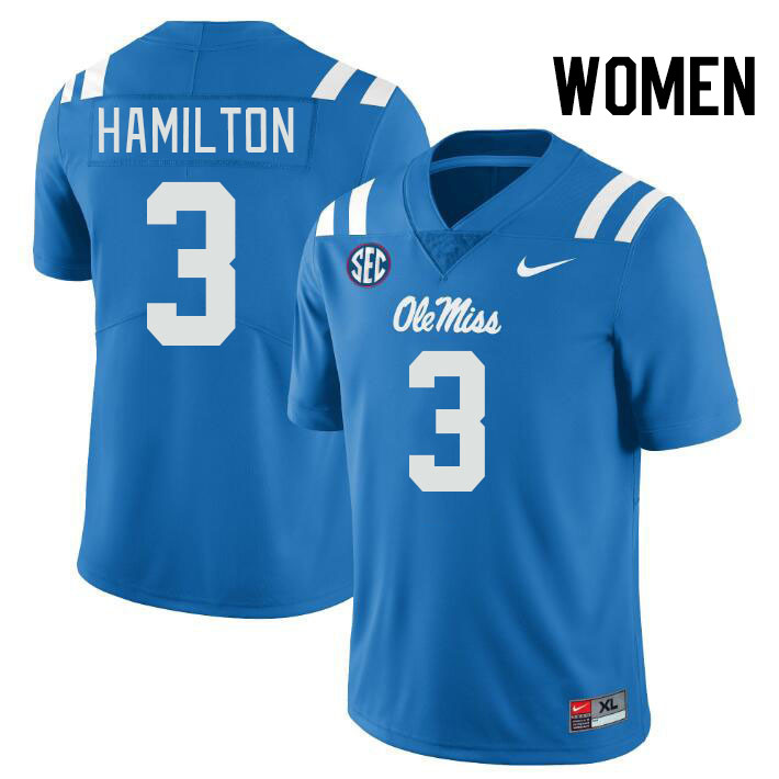 Women #3 Isaiah Hamilton Ole Miss Rebels College Football Jerseys Stitched-Power Blue